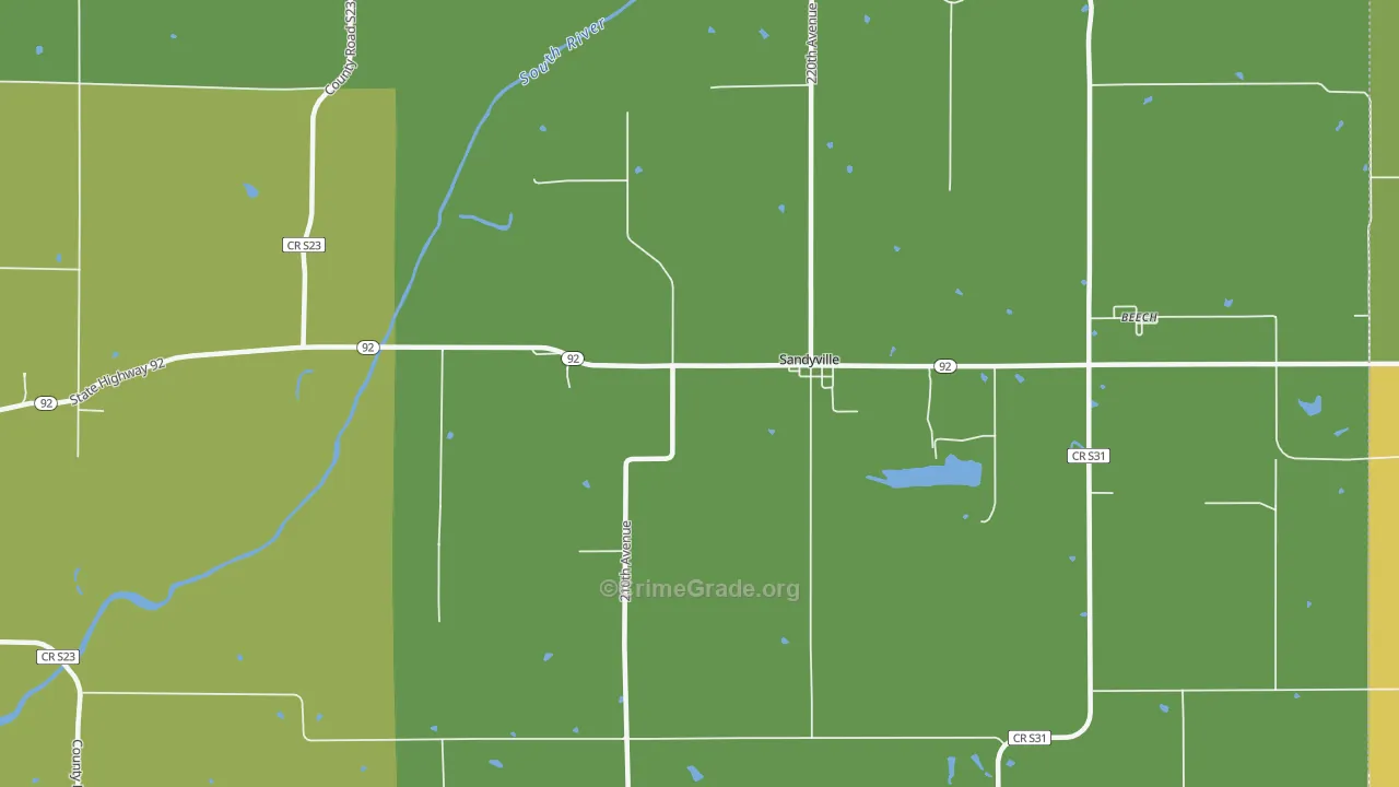 Sandyville, IA Map of Vehicle Theft Rates