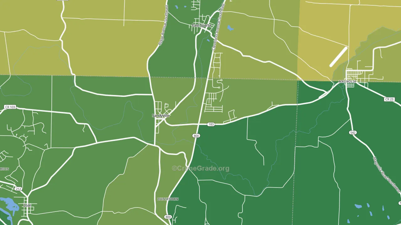 Sandyville, OH Map of Vehicle Theft Rates