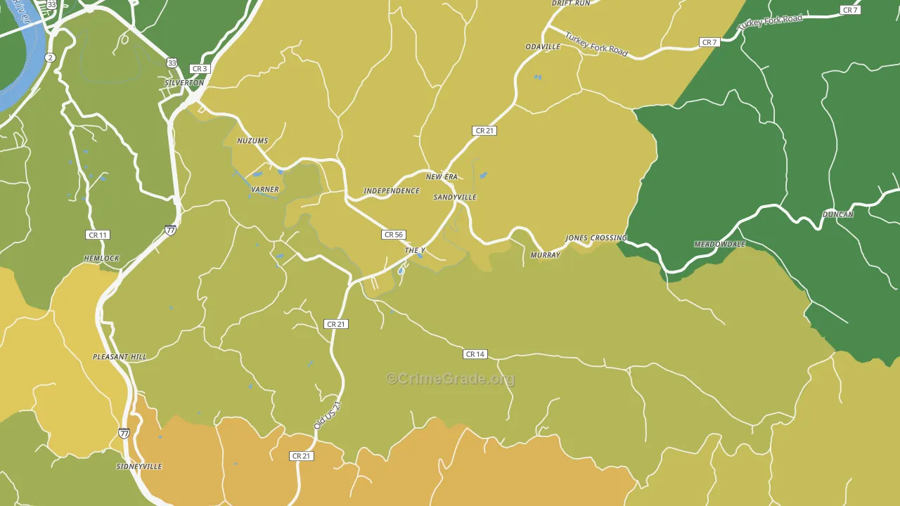 Sandyville, WV Map of Vehicle Theft Rates