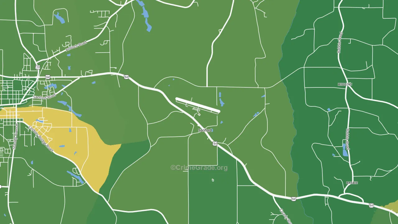Sanford, AL Map of Vehicle Theft Rates