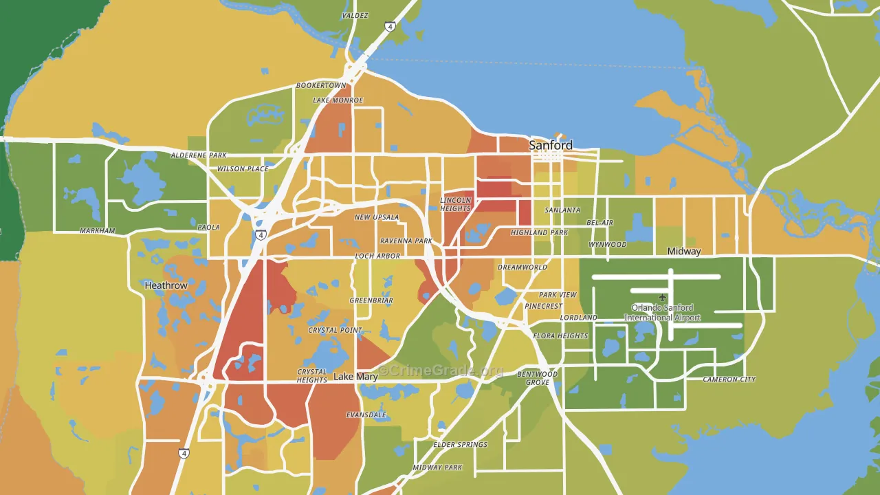 Sanford, FL Map of Vehicle Theft Rates