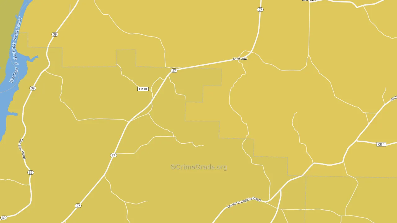 Sanford, GA Map of Vehicle Theft Rates