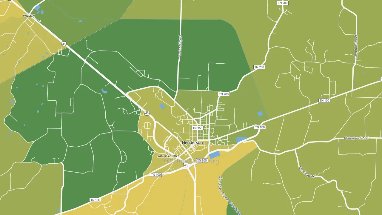 Sanford Hill, TN Map of Vehicle Theft Rates