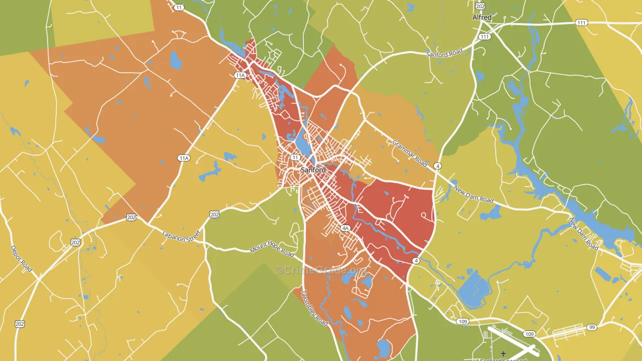 Sanford, ME Map of Vehicle Theft Rates