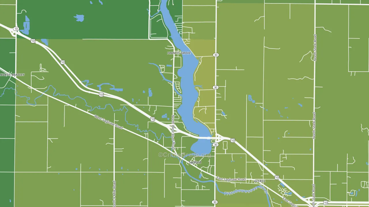 Sanford, MI Map of Vehicle Theft Rates