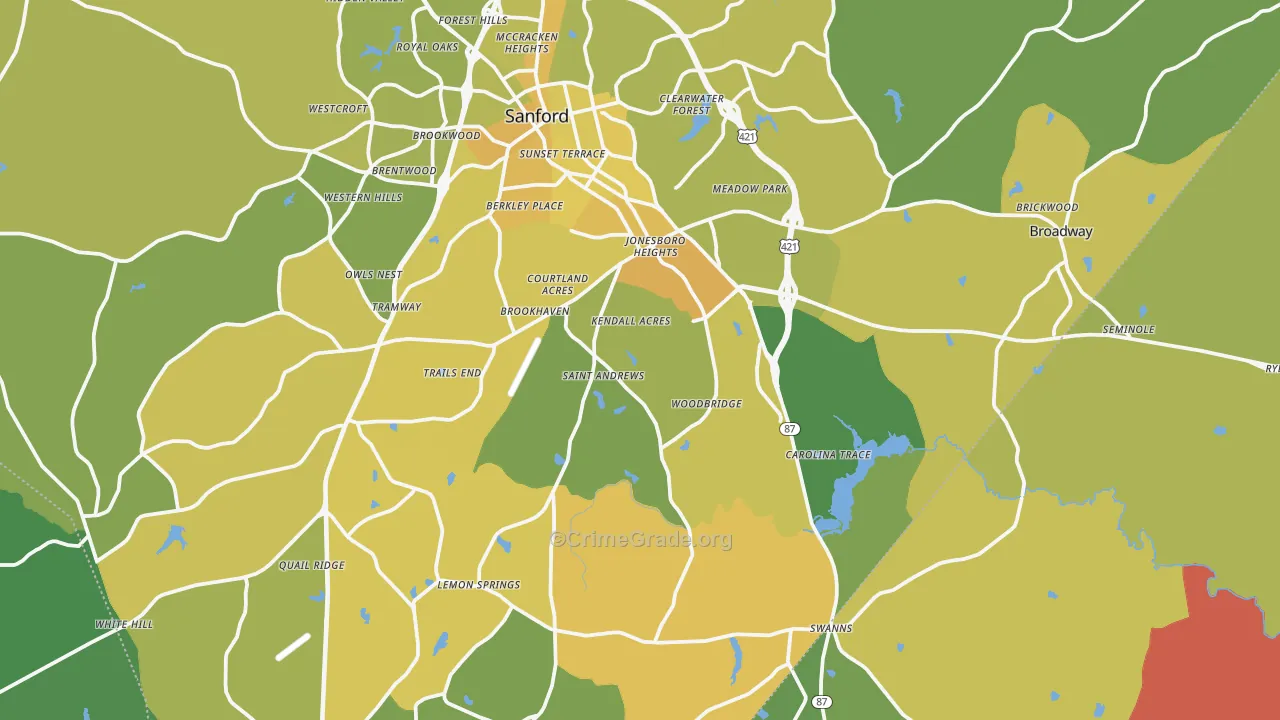 Sanford, NC Map of Vehicle Theft Rates
