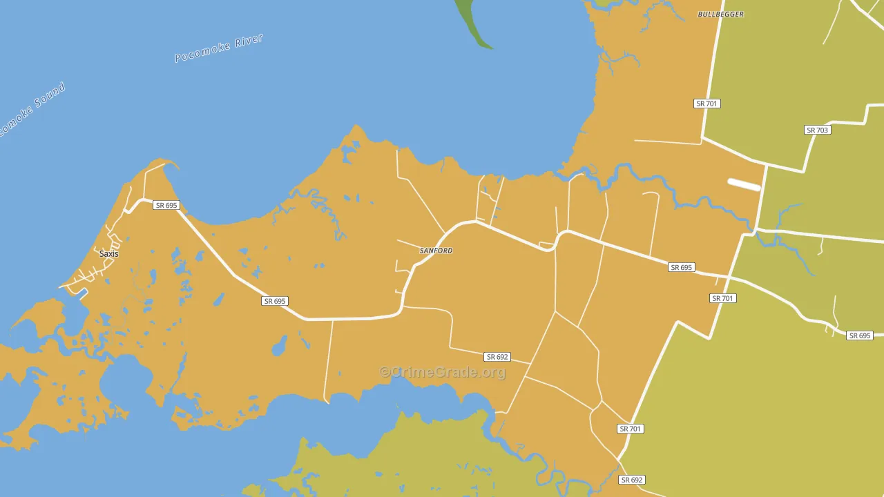 Sanford, VA Map of Vehicle Theft Rates