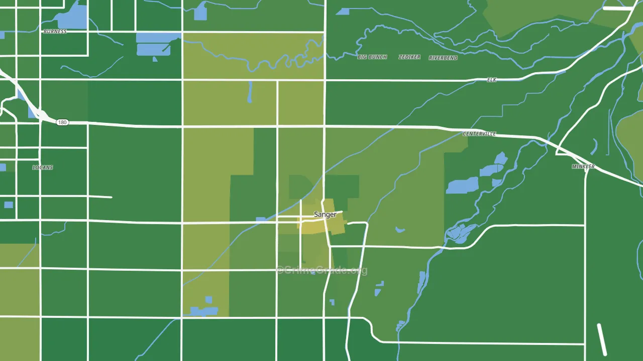 Sanger, CA Map of Vehicle Theft Rates