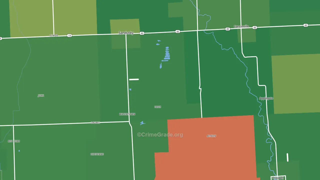 Sanilac County, MI Map of Vehicle Theft Rates