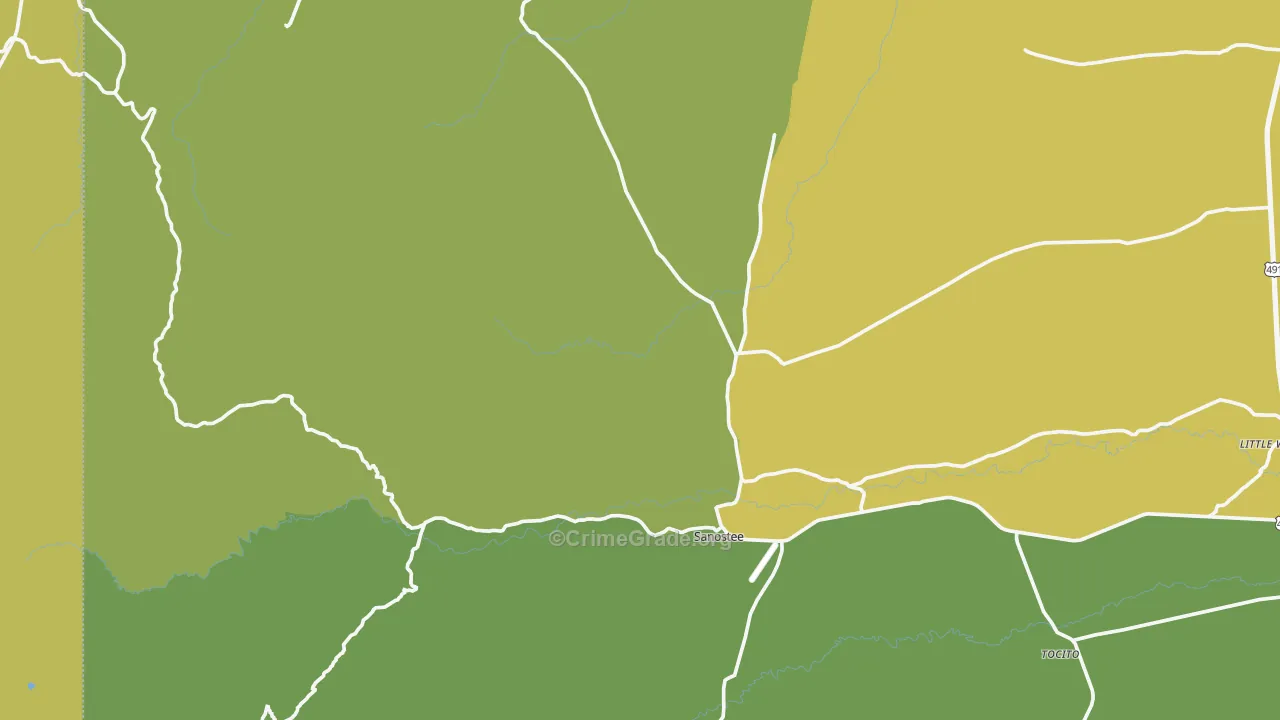 Sanostee, NM Map of Vehicle Theft Rates