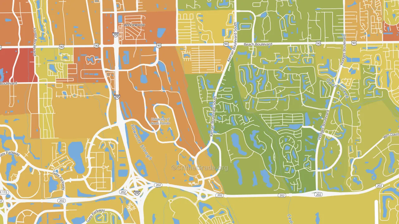 Sans Pareil, Jacksonville, FL Map of Vehicle Theft Rates