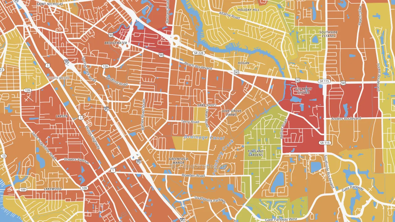 Sans Souci, Jacksonville, FL Map of Vehicle Theft Rates