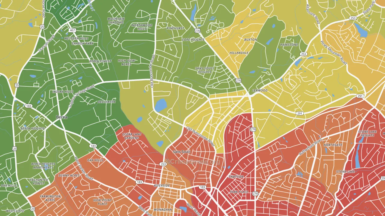 Sans Souci, SC Map of Vehicle Theft Rates