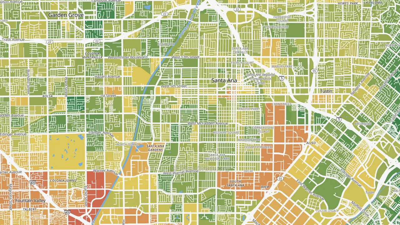 Santa Ana, CA Map of Vehicle Theft Rates