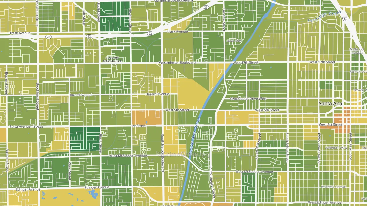 Santa Anita, Santa Ana, CA Map of Vehicle Theft Rates