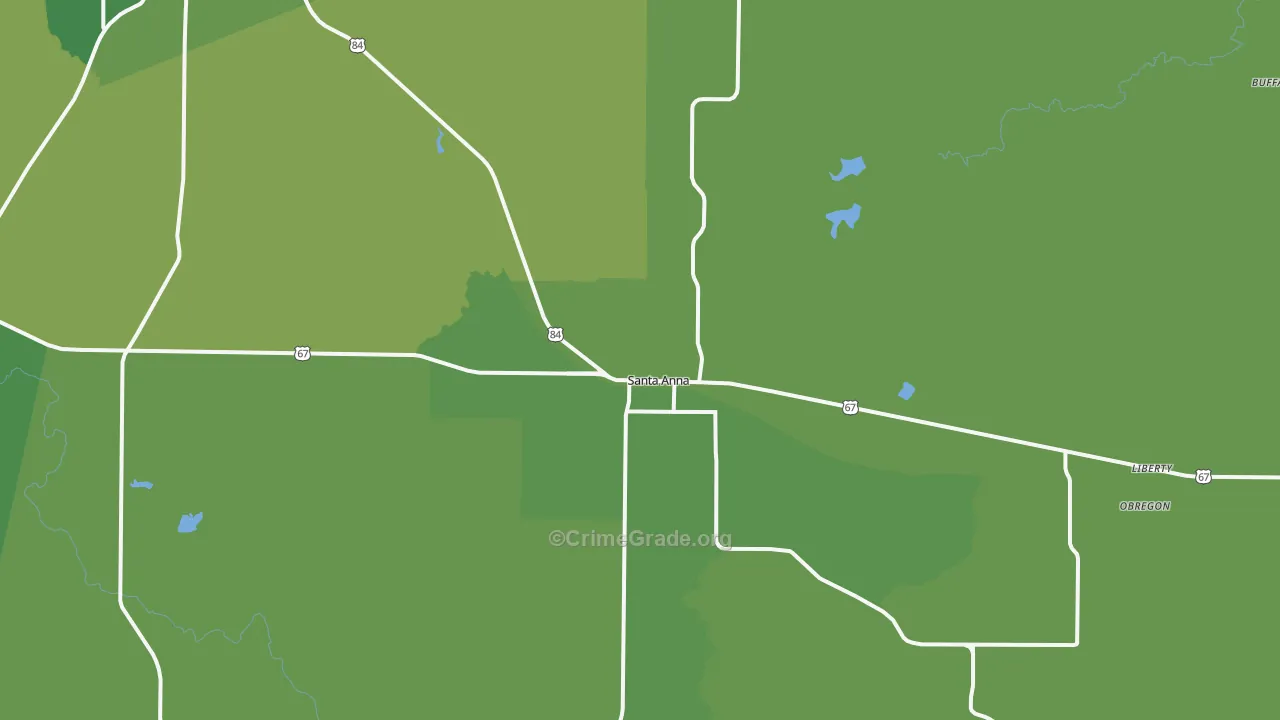 Santa Anna, TX Map of Vehicle Theft Rates