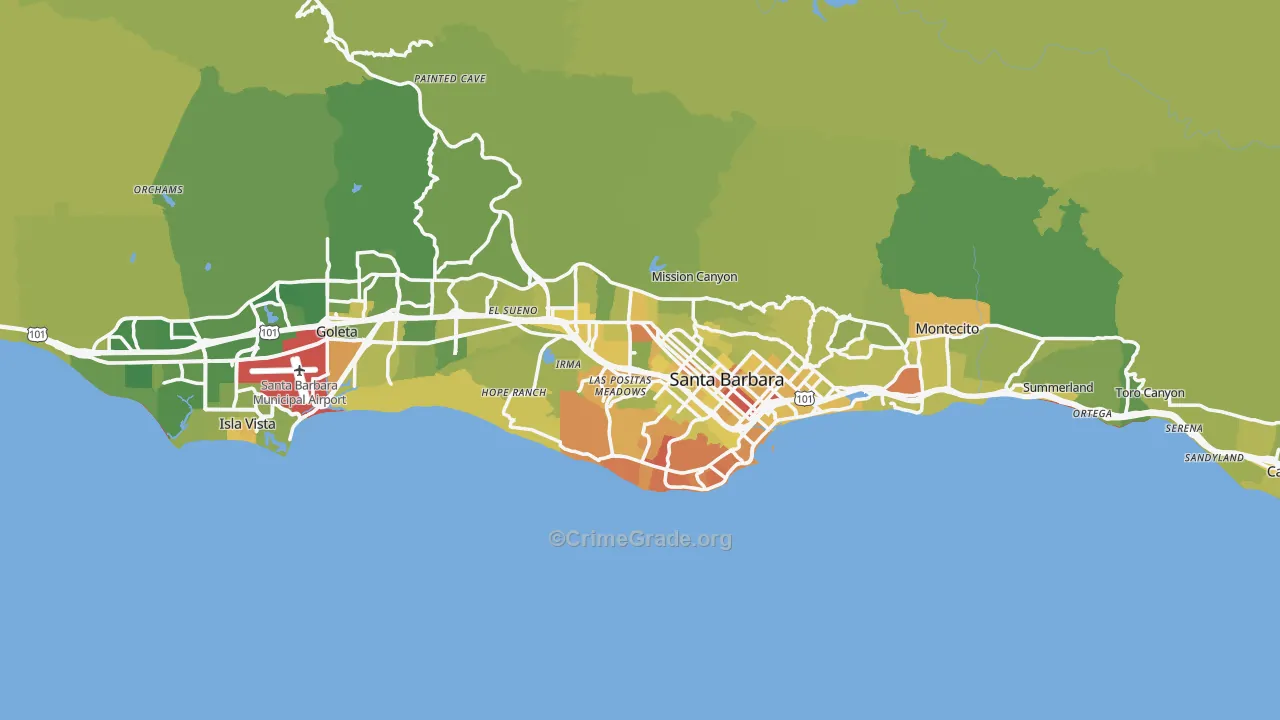 Santa Barbara, CA Map of Vehicle Theft Rates