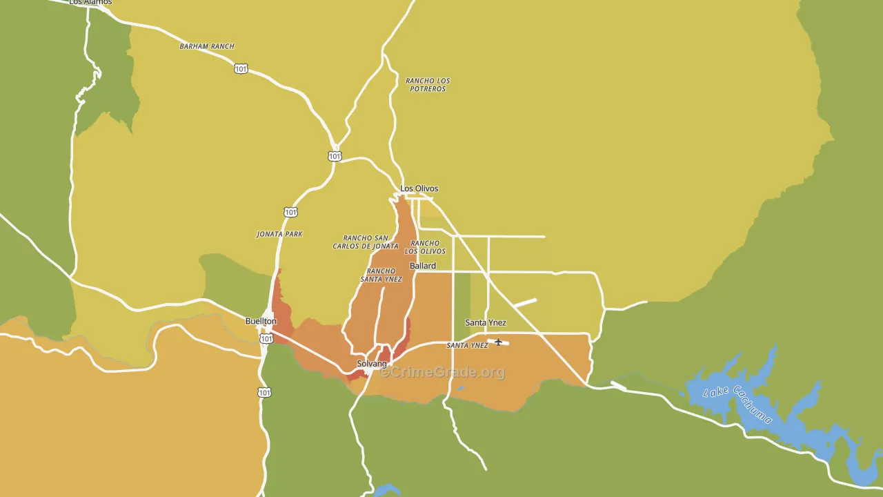 Santa Barbara County, CA Map of Vehicle Theft Rates
