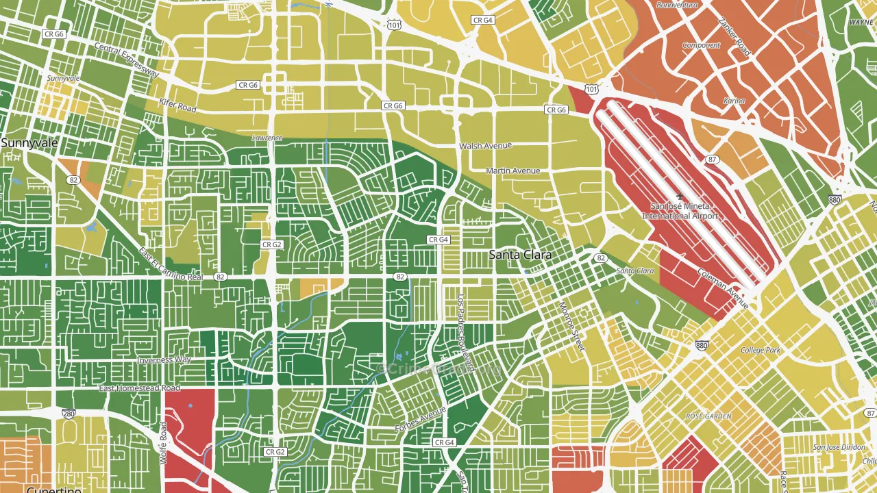 Santa Clara, CA Map of Vehicle Theft Rates