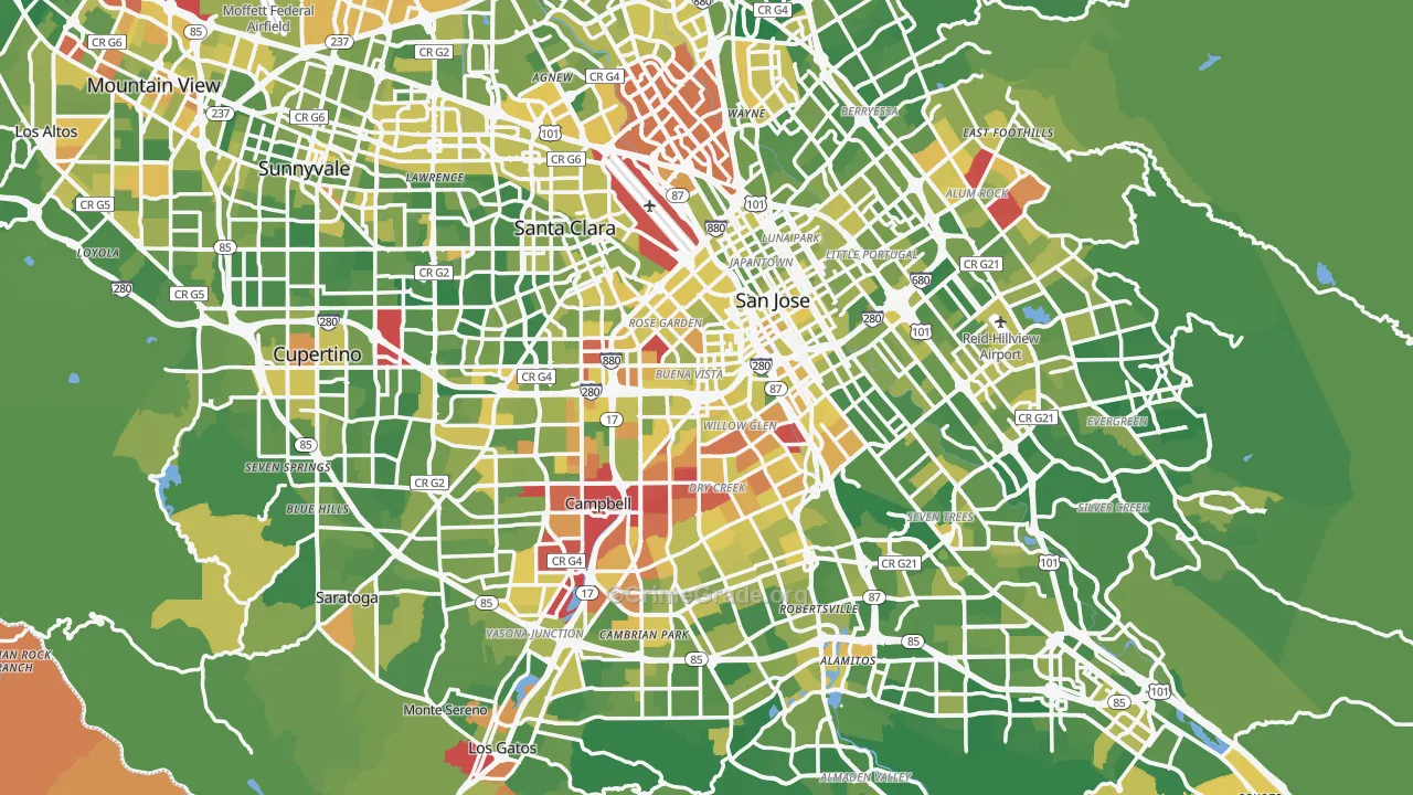 Santa Clara County, CA Map of Vehicle Theft Rates