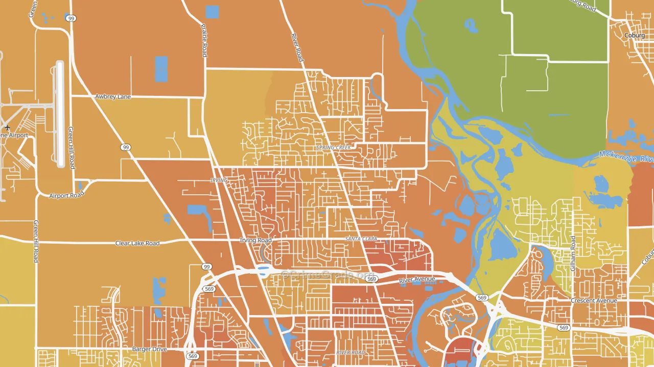 Santa Clara, Eugene, OR Map of Vehicle Theft Rates