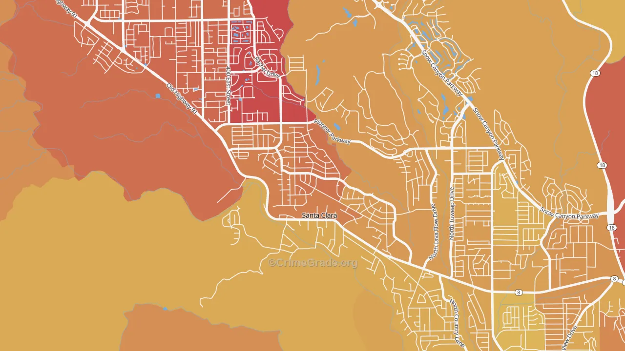 Santa Clara Heights, Santa Clara, UT Map of Vehicle Theft Rates