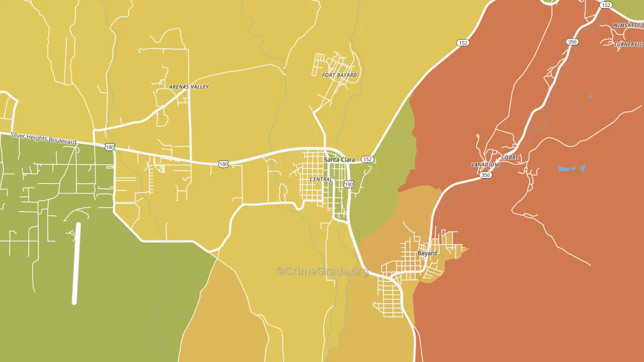 Santa Clara, NM Map of Vehicle Theft Rates