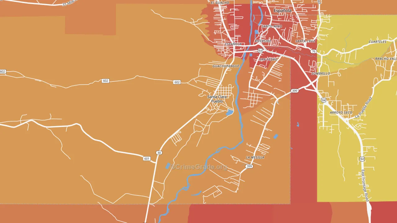 Santa Clara Pueblo, NM Map of Vehicle Theft Rates