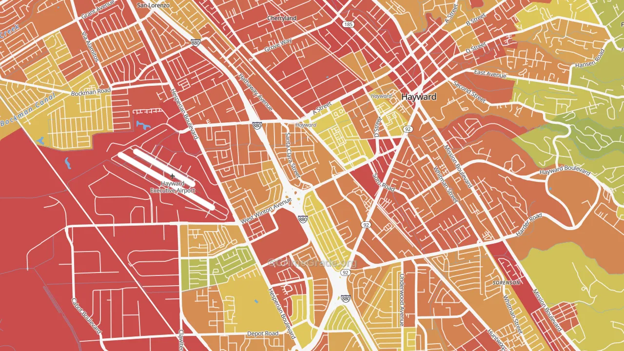 Santa Clara Street, Hayward, CA Map of Vehicle Theft Rates