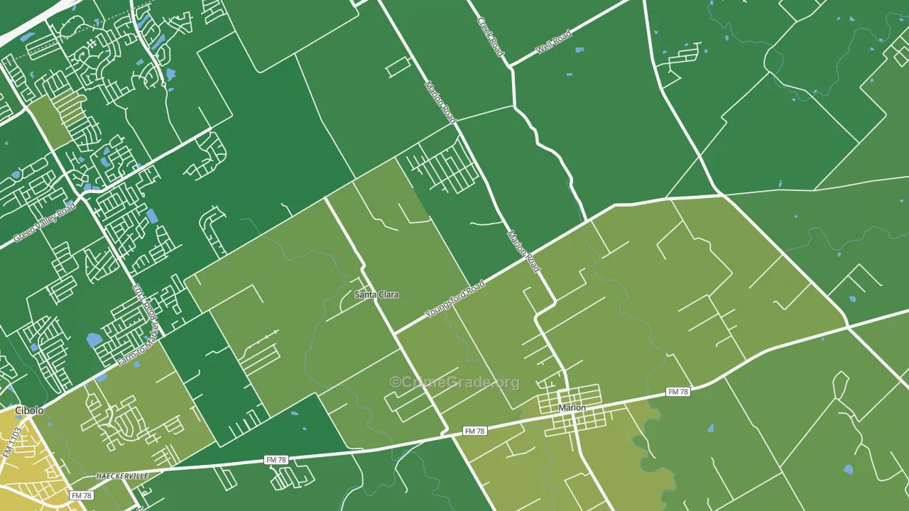 Santa Clara, TX Map of Vehicle Theft Rates