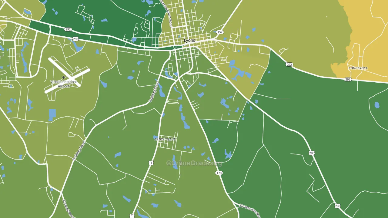 Santa Claus, GA Map of Vehicle Theft Rates