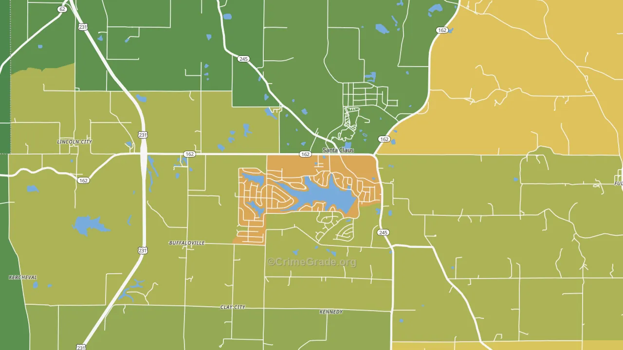 Santa Claus, IN Map of Vehicle Theft Rates