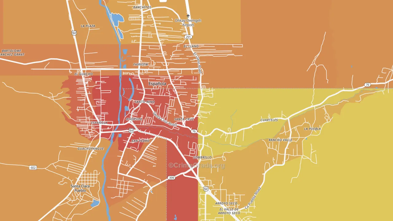 Santa Cruz, NM Map of Vehicle Theft Rates