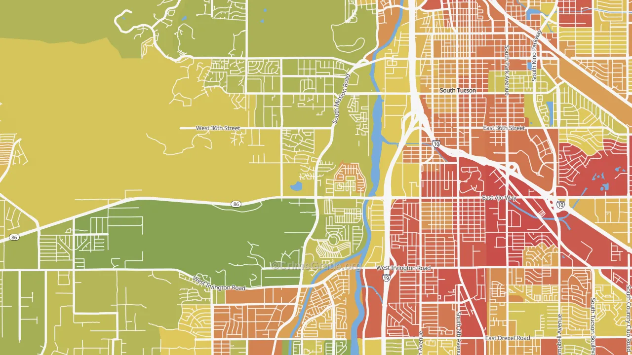 Santa Cruz Southwest, Tucson, AZ Map of Vehicle Theft Rates