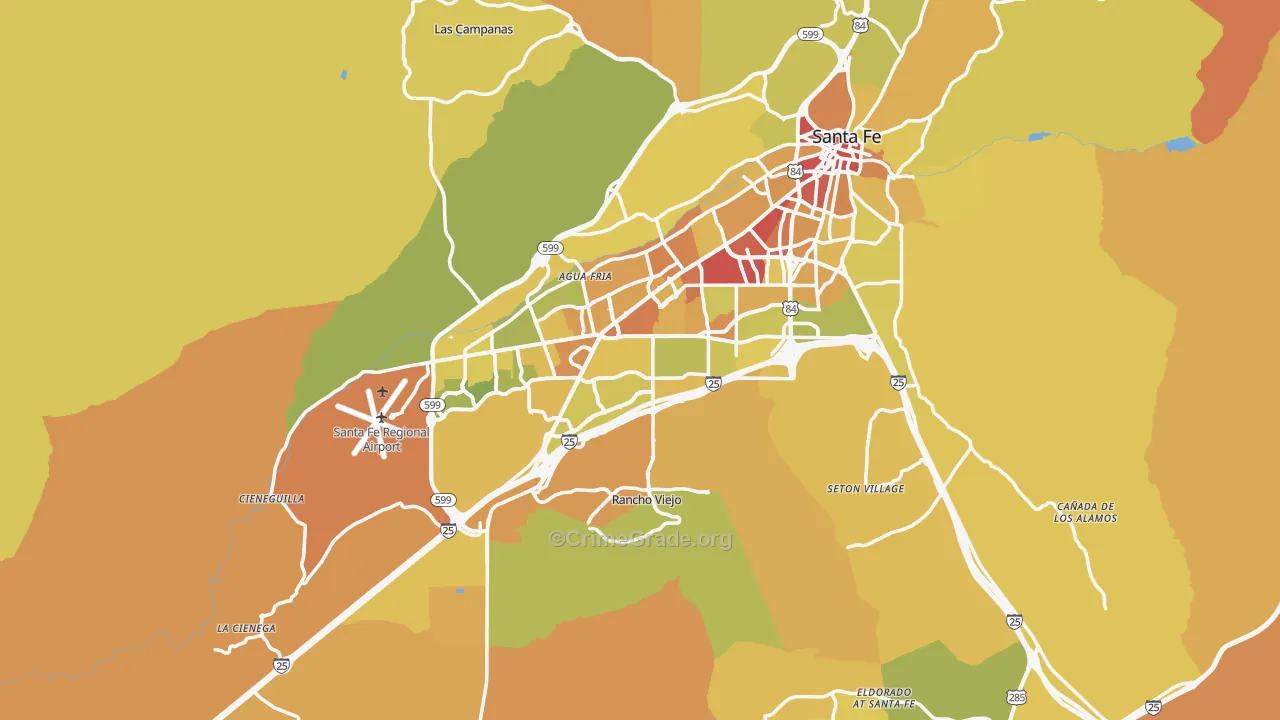 Santa Fe County, NM Map of Vehicle Theft Rates