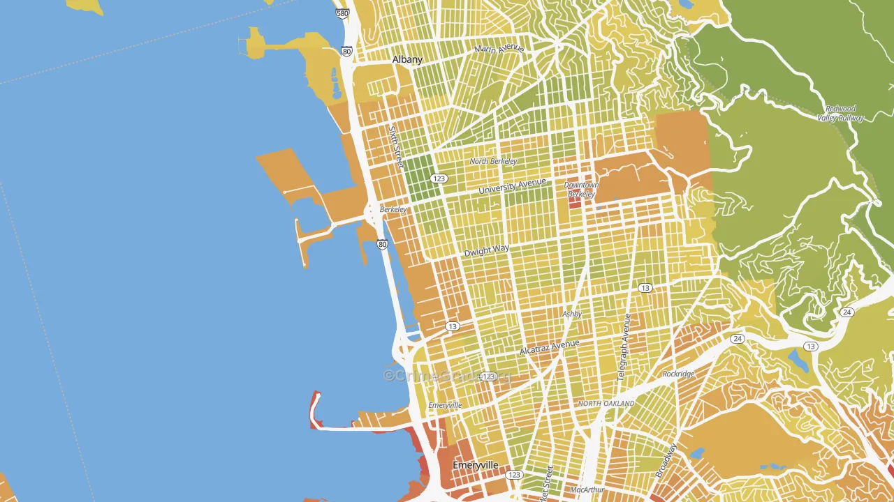 Santa Fe, Emeryville, CA Map of Vehicle Theft Rates