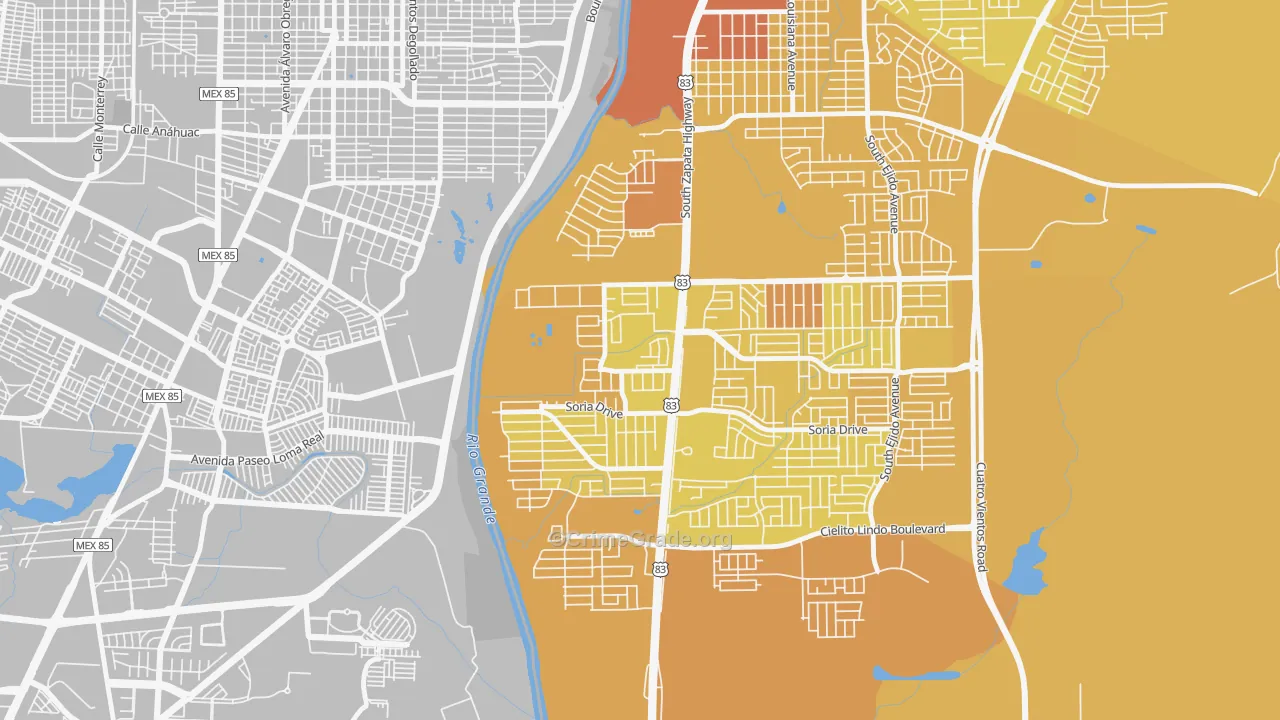 Santa Fe, Laredo, TX Map of Vehicle Theft Rates