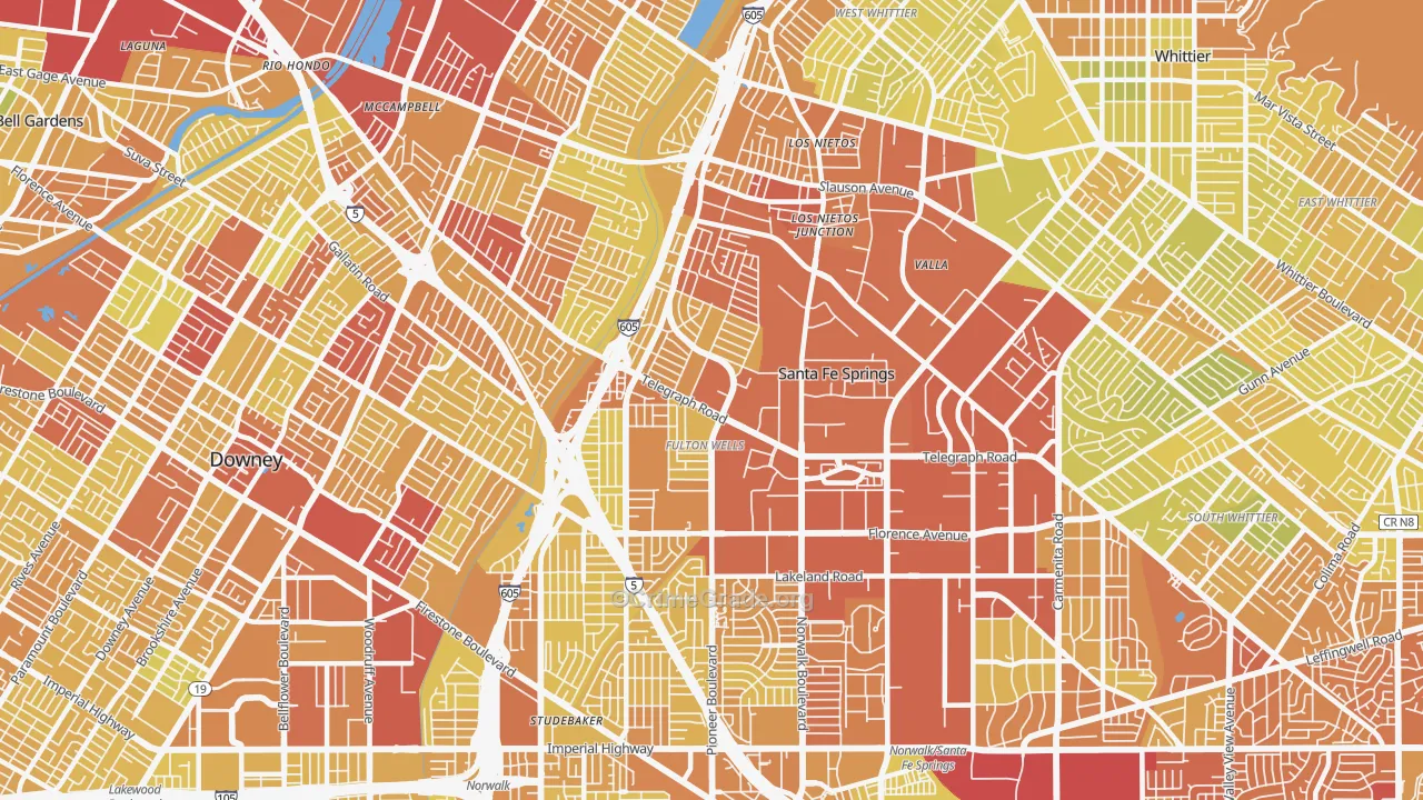 Santa Fe Springs, CA Map of Vehicle Theft Rates
