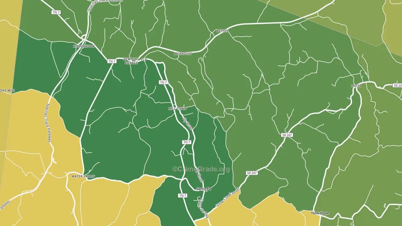 Santa Fe, TN Map of Vehicle Theft Rates