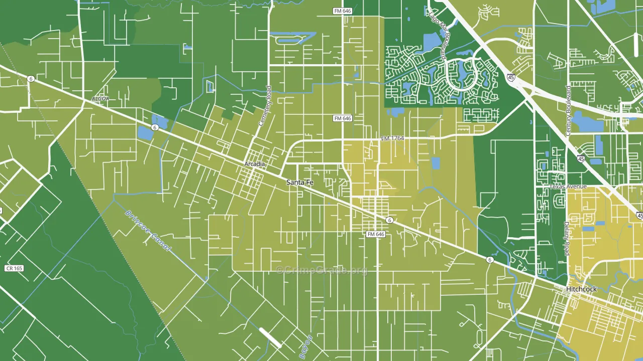Santa Fe, TX Map of Vehicle Theft Rates
