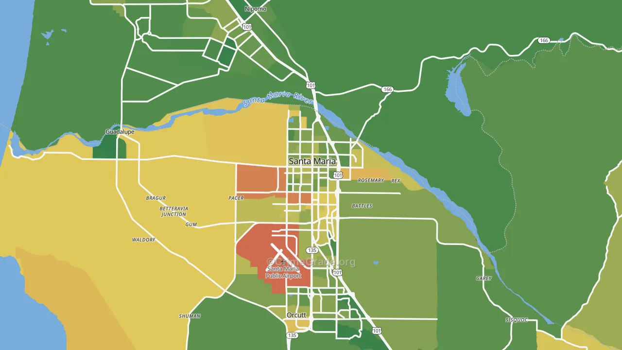 Santa Maria, CA Map of Vehicle Theft Rates