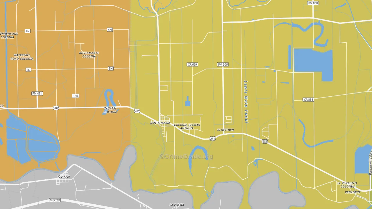 Santa Maria, TX Map of Vehicle Theft Rates