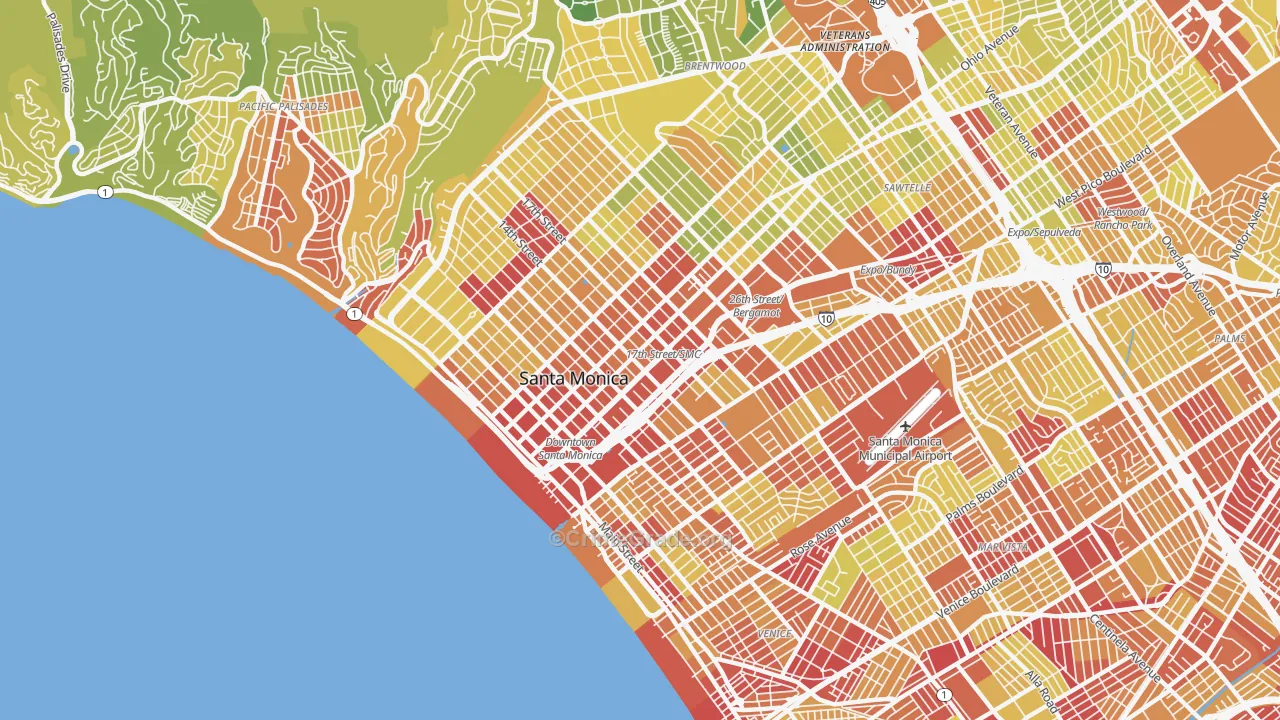 Santa Monica, CA Map of Vehicle Theft Rates