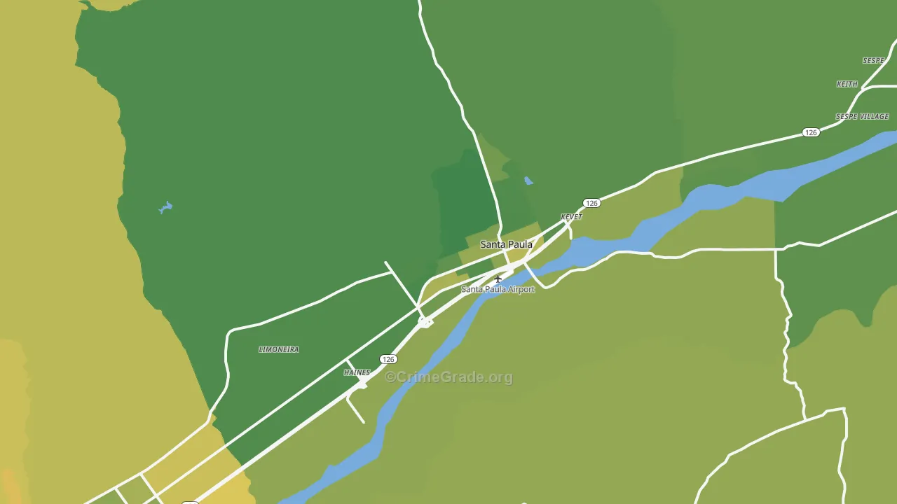 Santa Paula, CA Map of Vehicle Theft Rates