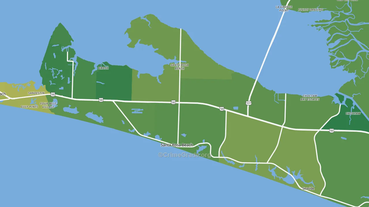 Santa Rosa Beach, FL Map of Vehicle Theft Rates
