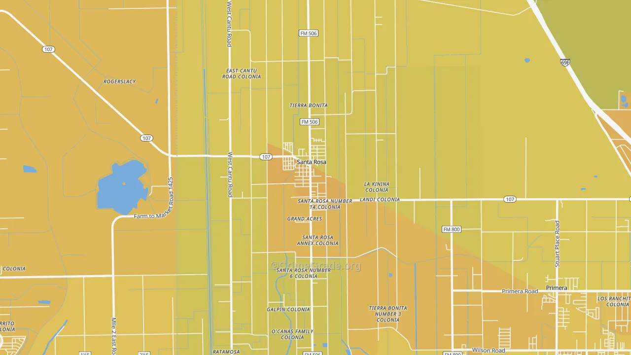 Santa Rosa, TX Map of Vehicle Theft Rates