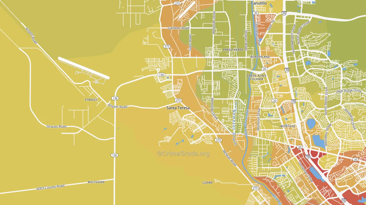 Santa Teresa, NM Map of Vehicle Theft Rates