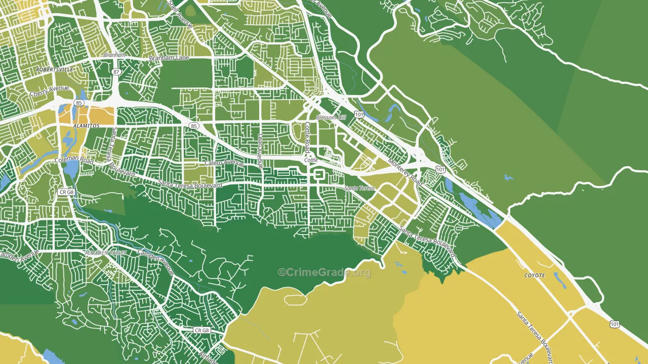Santa Teresa, San Jose, CA Map of Vehicle Theft Rates