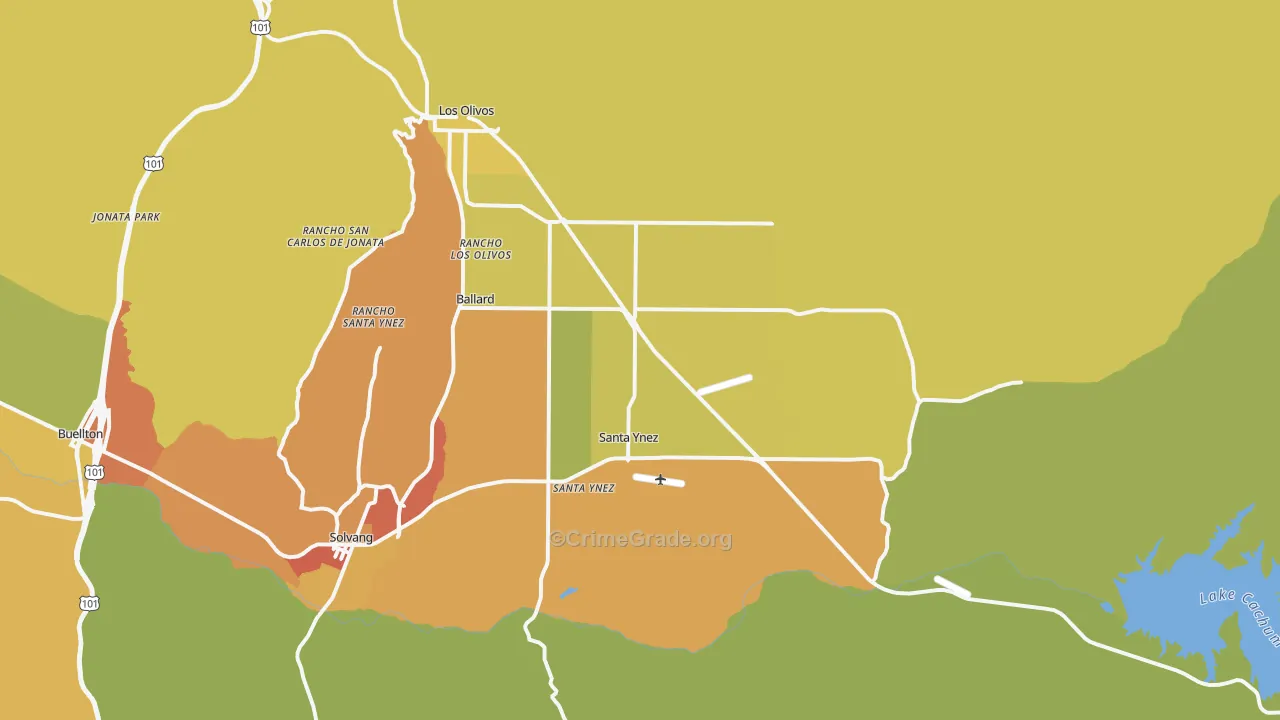 Santa Ynez, CA Map of Vehicle Theft Rates