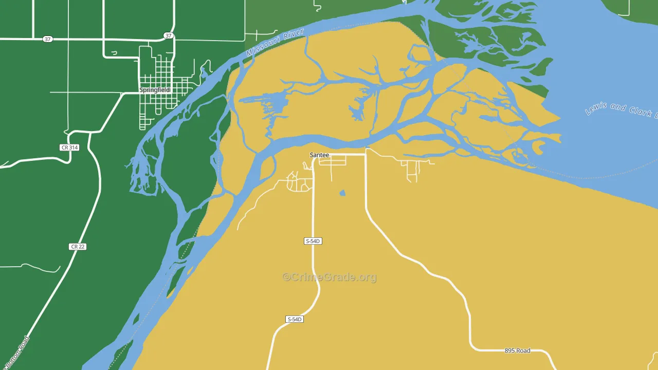 Santee, NE Map of Vehicle Theft Rates